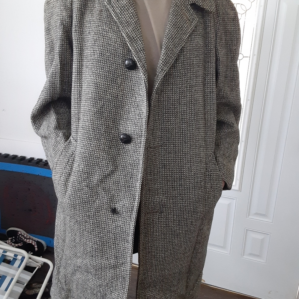 Harris Tweed Handwoven Pure Scottish Wool Grey Long Coat
